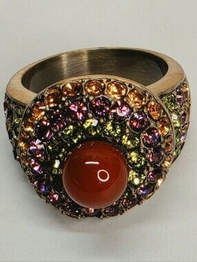 Heidi Daus Crystal Statement Ring Size 7.5 Gold Tone Multicolor